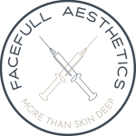 Facefull Aesthetics White Round logo with dark grey border and crossed needles