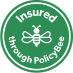 lnsured through PolicyBee Green round logo with white text and bee